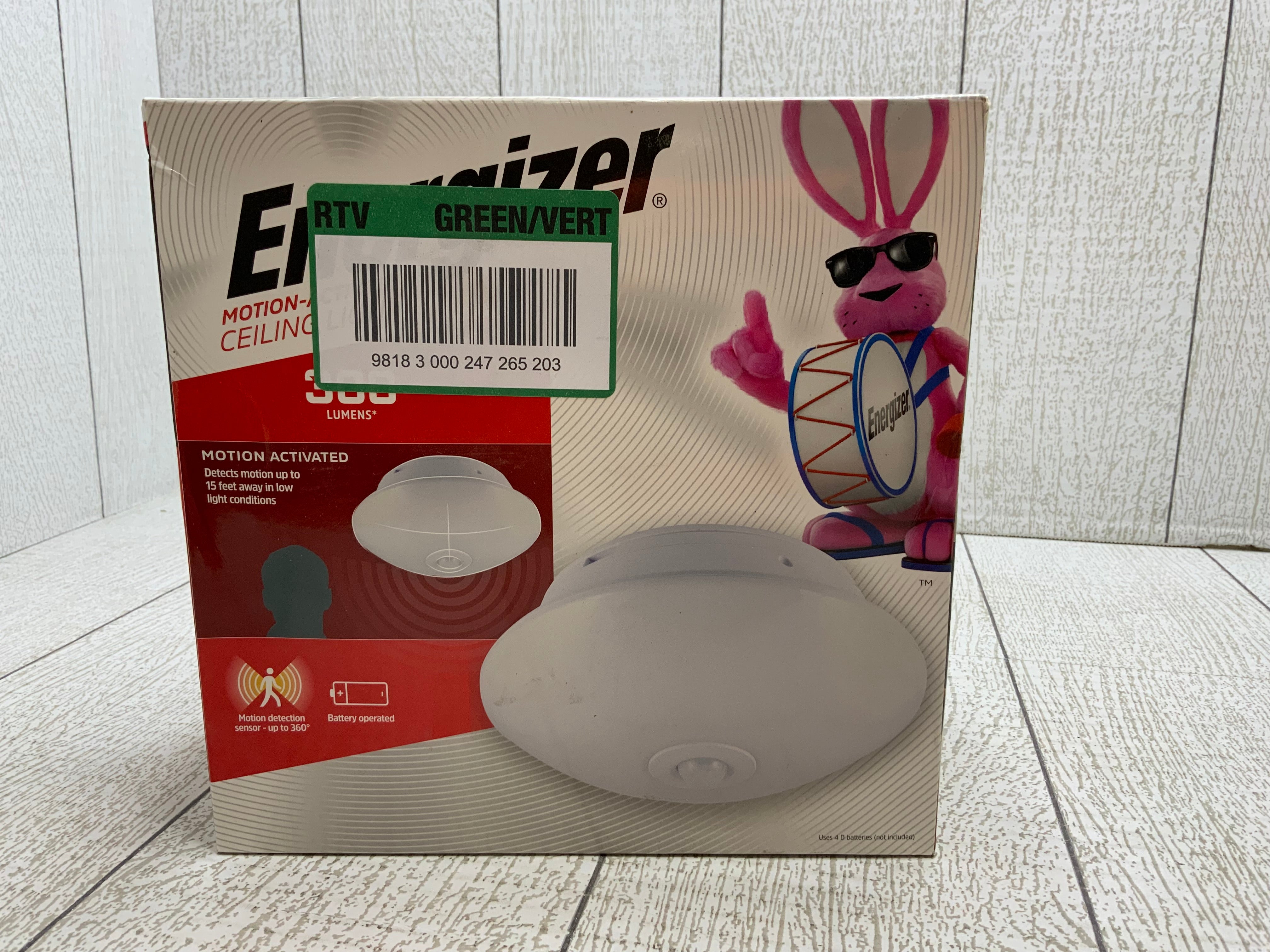 Energizer Motion Activated LED Ceiling Light, Battery Operated, 300 Lumens (8042003235054)